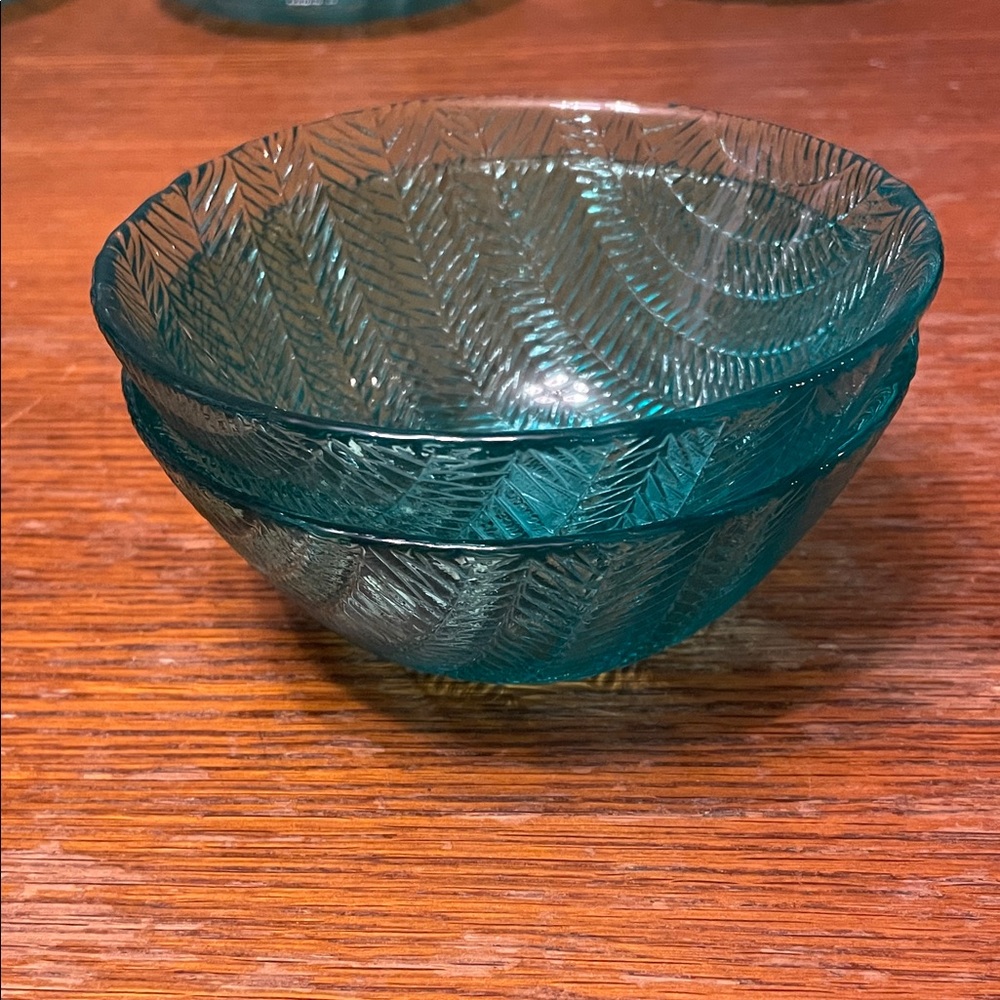 Set of 2 Teal Glass Bowls Arcoroc France